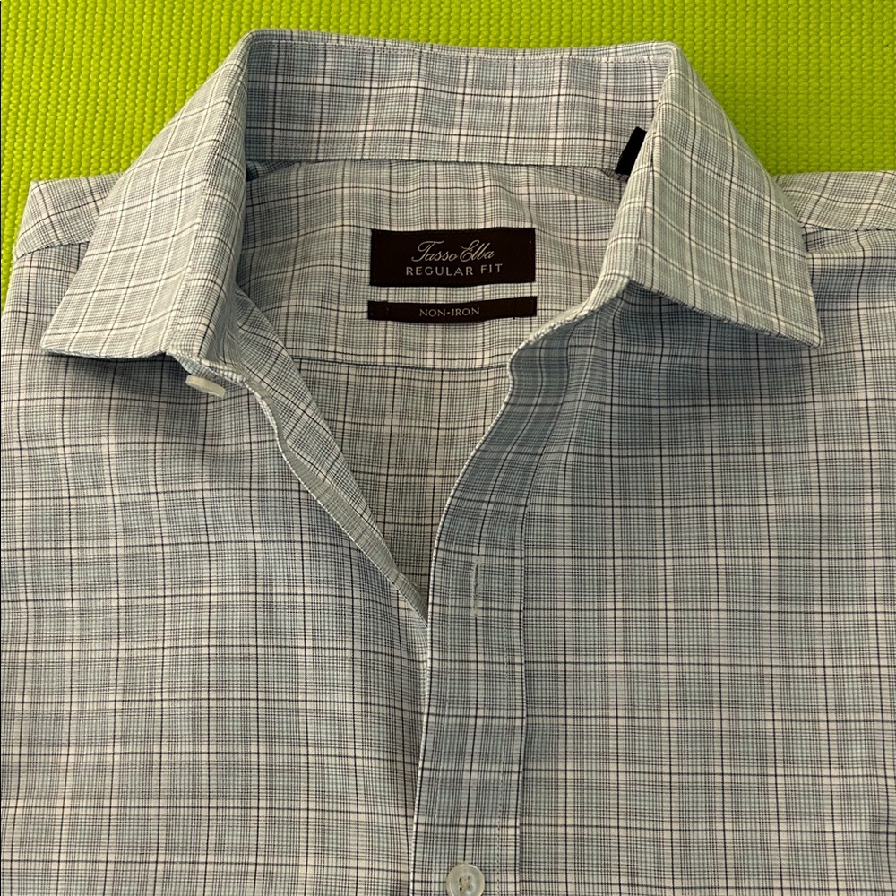 Tasso Elba Blue and White Plaid Dress Shirt
